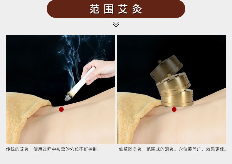 批发纯铜艾灸盒 随身灸布套三联艾灸衣无烟腹部护腰绒布套 艾灸服